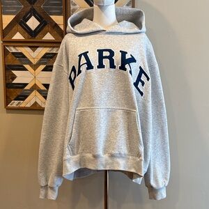 PARKE Fleece Hoodie Sweatshirt in Classic Grey + Denim Blue size XXL